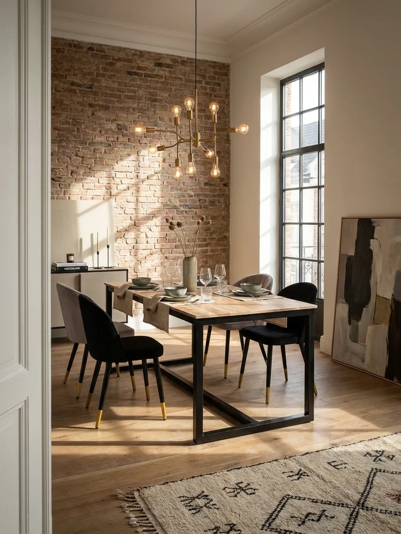 Esstisch Massivholz Metall Rechteckig Loft-Stil