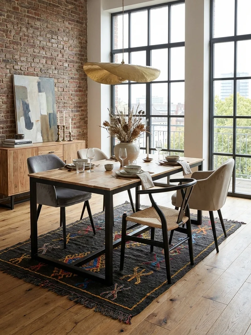Esstisch Massivholz Metall Rechteckig Loft-Stil