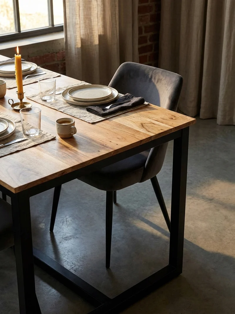 Esstisch Massivholz Metall Rechteckig Loft-Stil