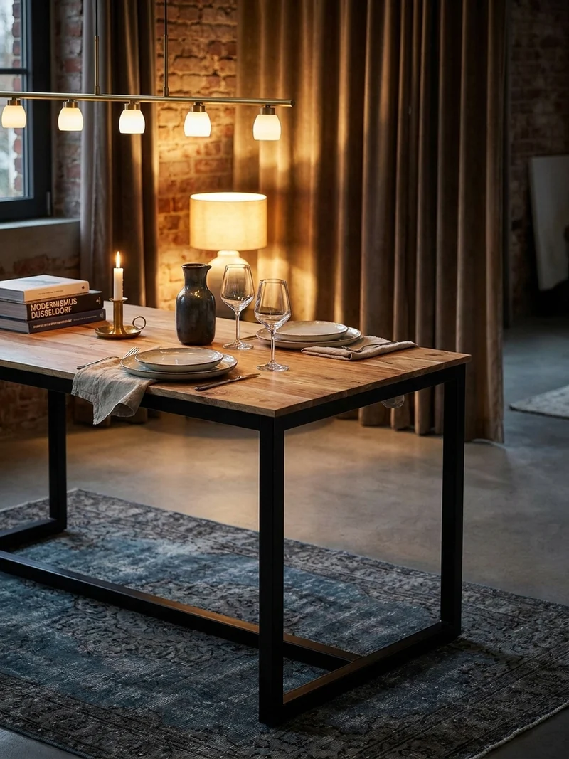 Esstisch Massivholz Metall Rechteckig Loft-Stil