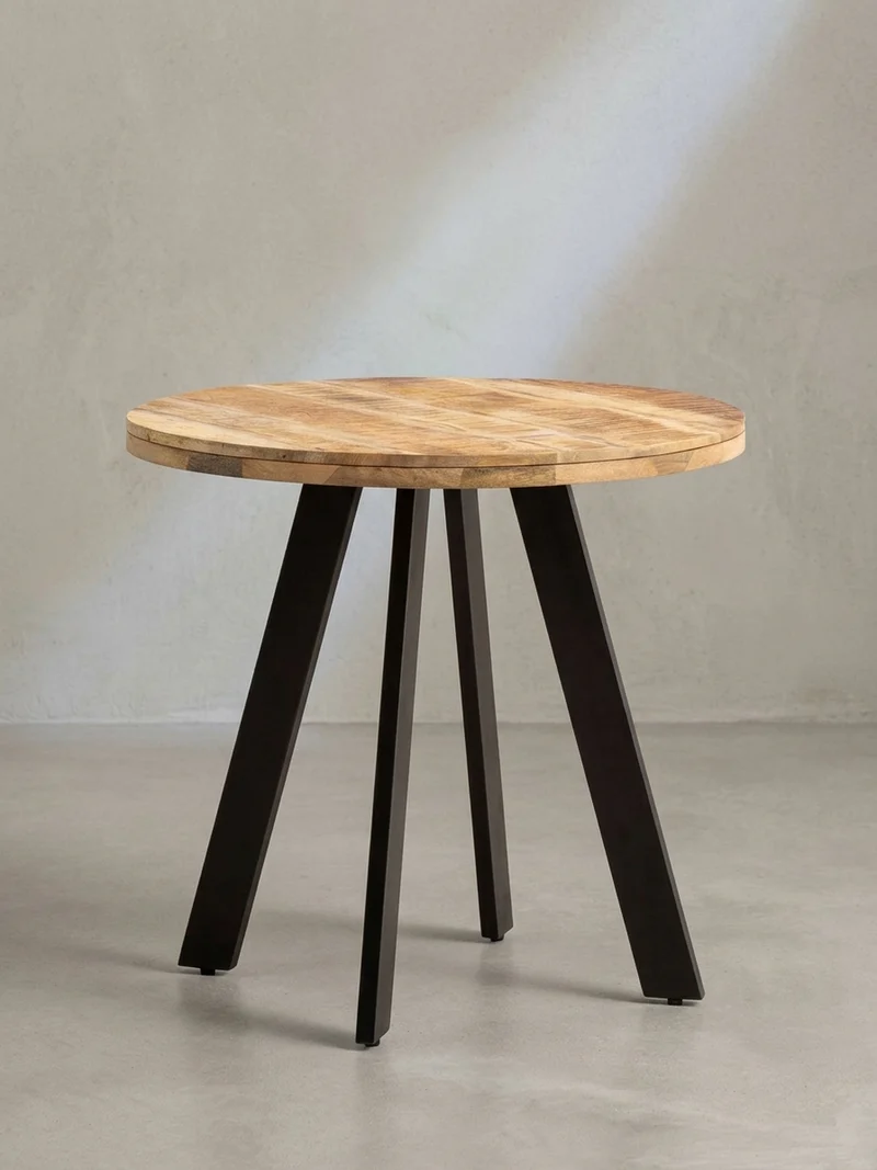 Esszimmertisch – Rund Mango Massivholz 80x80x75 cm Metallbeine Modern