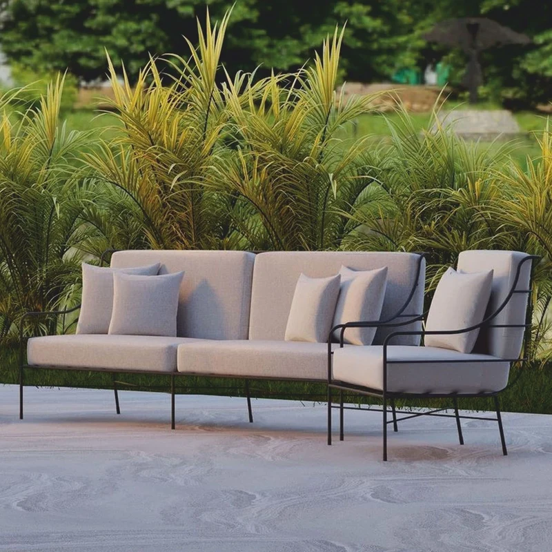 Casa Padrino Luxus Schmiedeeisen Sofa Schwarz / Grau 210 cm - Hotel & Garten Sofa