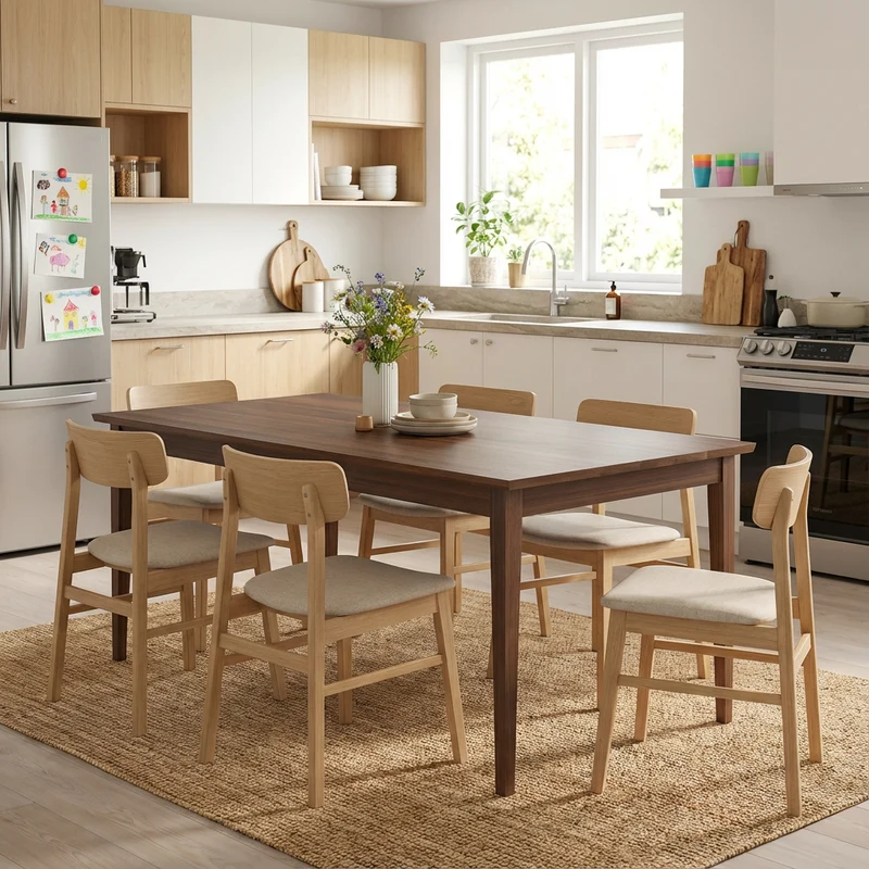 Esstisch Eiche Premium in Reinform Braun geölt - mit Fuß "schlankes Bein" aus Holz