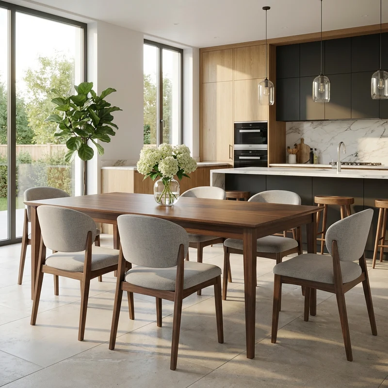 Esstisch Eiche Premium in Reinform Braun geölt - mit Fuß "schlankes Bein" aus Holz