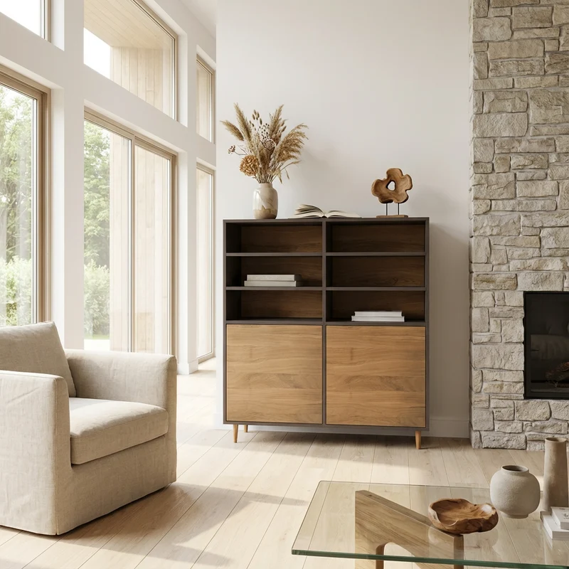 Highboard Eiche Premium - Natur/Schwarz geölt 120cm