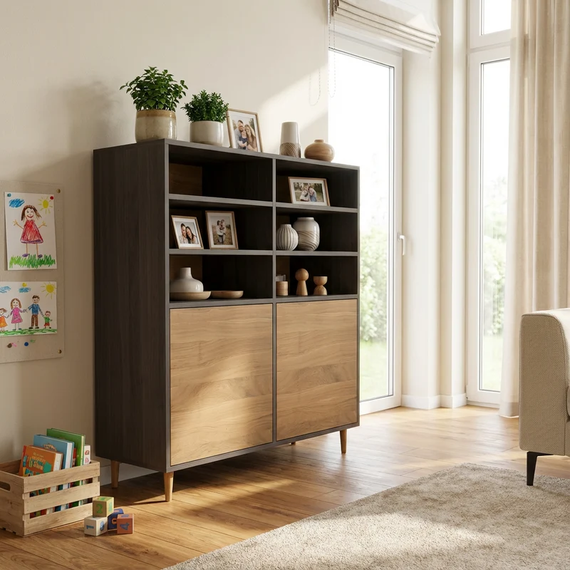 Highboard Eiche Premium - Natur/Schwarz geölt 120cm