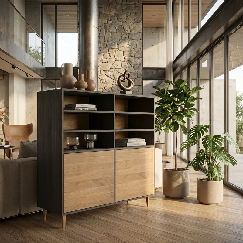 Highboard Eiche Premium - Natur/Schwarz geölt 120cm
