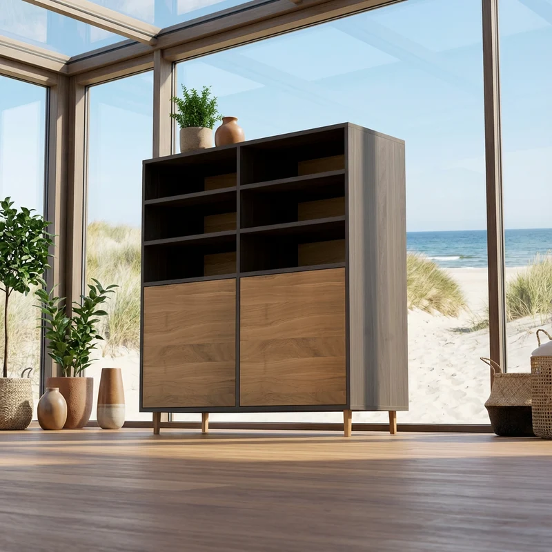 Highboard Eiche Premium - Natur/Schwarz geölt 120cm