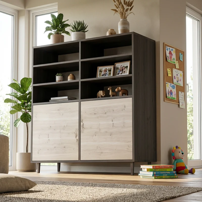 Highboard Eiche Rustikal - Schwarz/Weiss geölt 120cm
