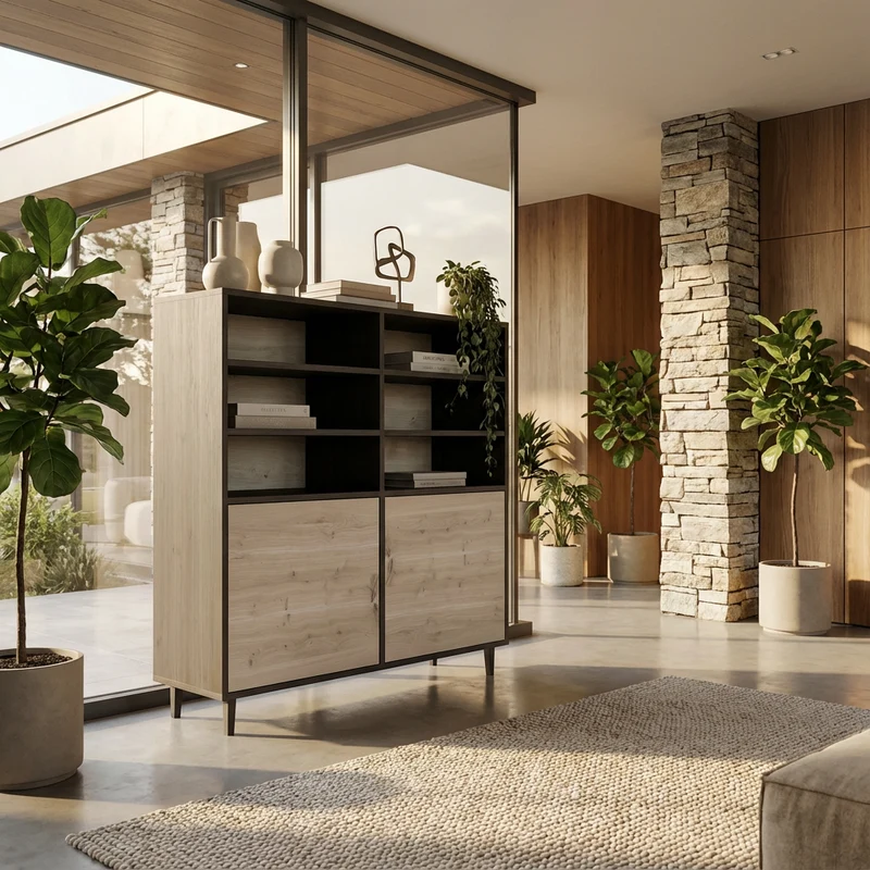 Highboard Eiche Rustikal - Schwarz/Weiss geölt 120cm