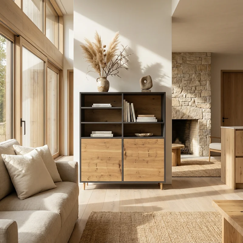 Highboard Eiche Rustikal - Natur/Schwarz geölt 120cm