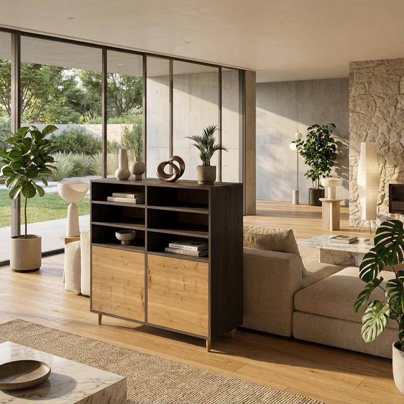 Highboard Eiche Rustikal - Natur/Schwarz geölt 120cm