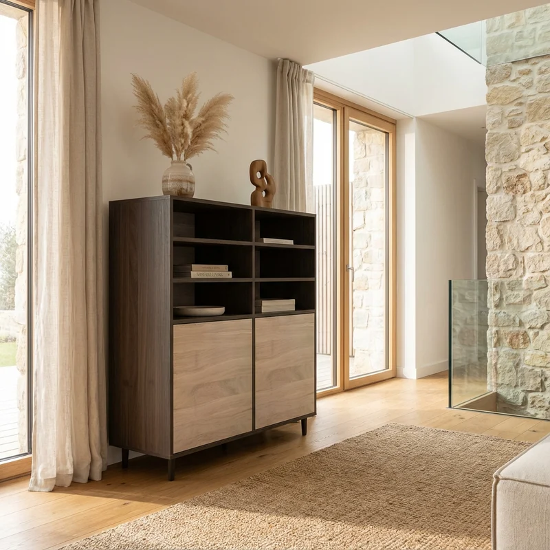 Highboard Eiche Premium - Schwarz/Weiss geölt 120cm