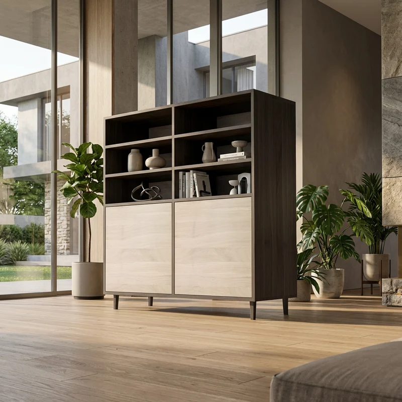 Highboard Eiche Premium - Schwarz/Weiss geölt 120cm