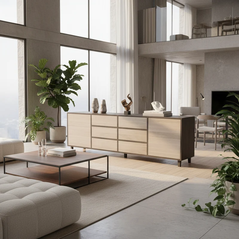 Sideboard Eiche Premium - Schwarz/Weiß geölt 240cm