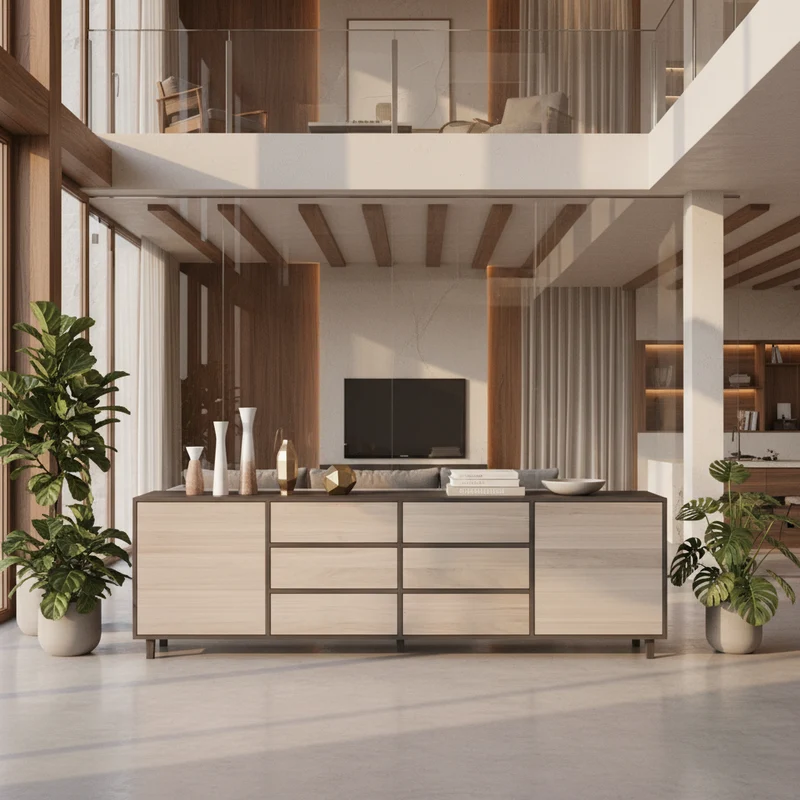 Sideboard Eiche Premium - Schwarz/Weiß geölt 240cm