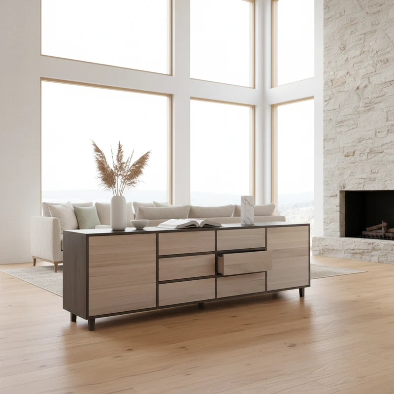 Sideboard Eiche Premium - Schwarz/Weiß geölt 240cm