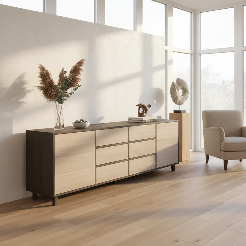 Sideboard Eiche Premium - Schwarz/Weiß geölt 240cm