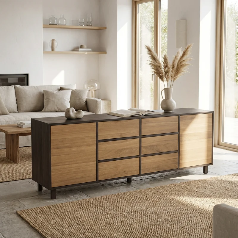 Sideboard Eiche Premium - Natur/Schwarz geölt 240cm