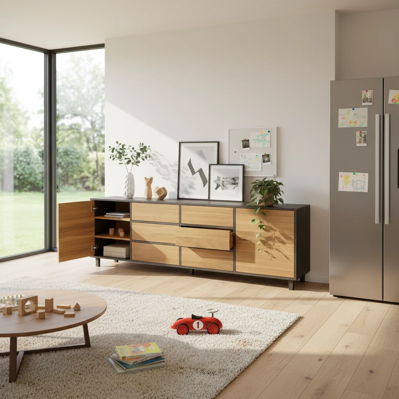 Sideboard Eiche Premium - Natur/Schwarz geölt 240cm