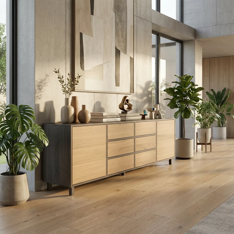 Sideboard Eiche Premium - Natur/Schwarz geölt 240cm