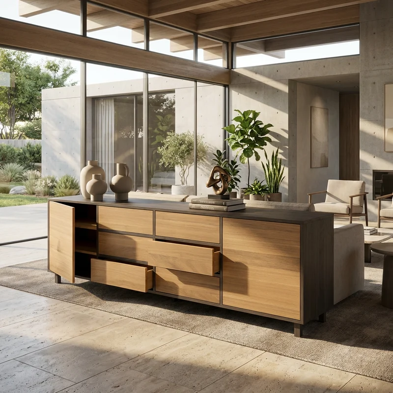 Sideboard Eiche Premium - Natur/Schwarz geölt 240cm