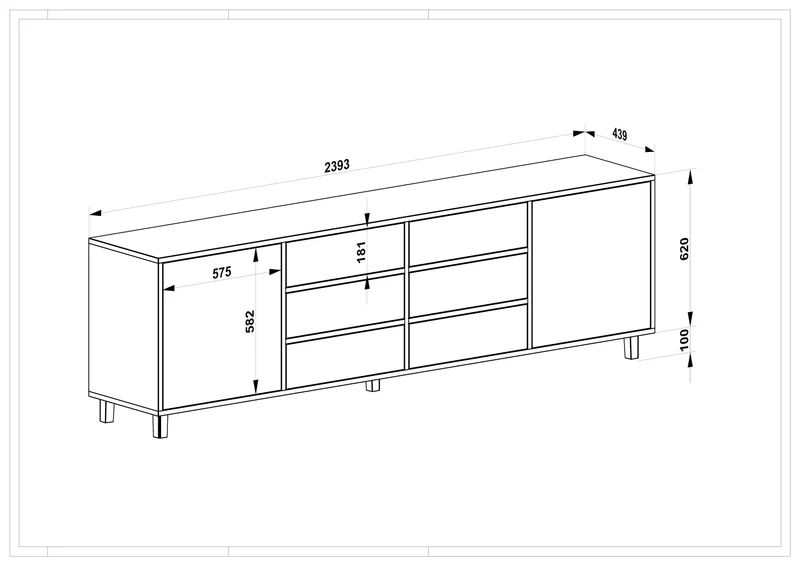 Sideboard Eiche Premium - Natur/Schwarz geölt 240cm