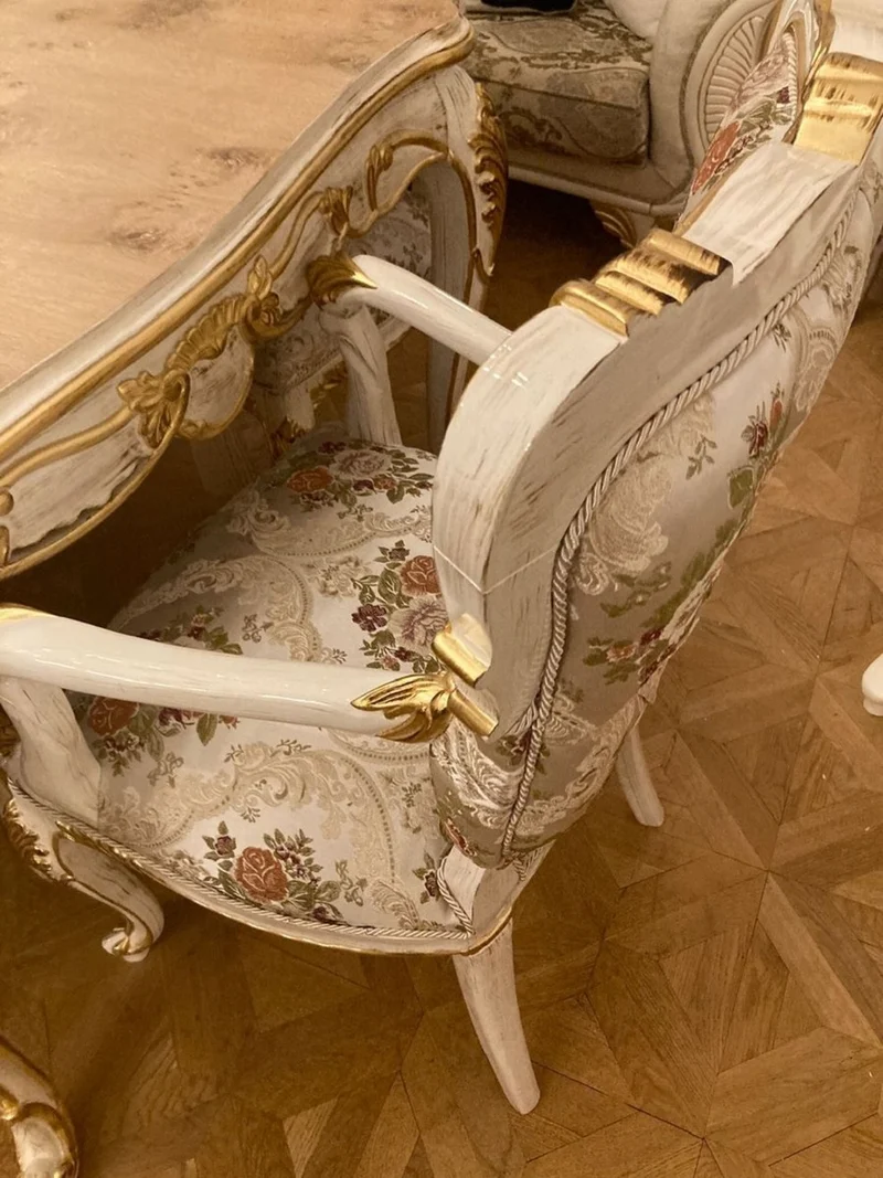 Casa Padrino Luxus Barock Esszimmer Set Silber / Mehrfarbig / Antik Weiß / Gold - 1 Barock Esstisch & 8 Barock Esszimmerstühle - Barock Esszimmer Möbel - Luxus Möbel im Barockstil