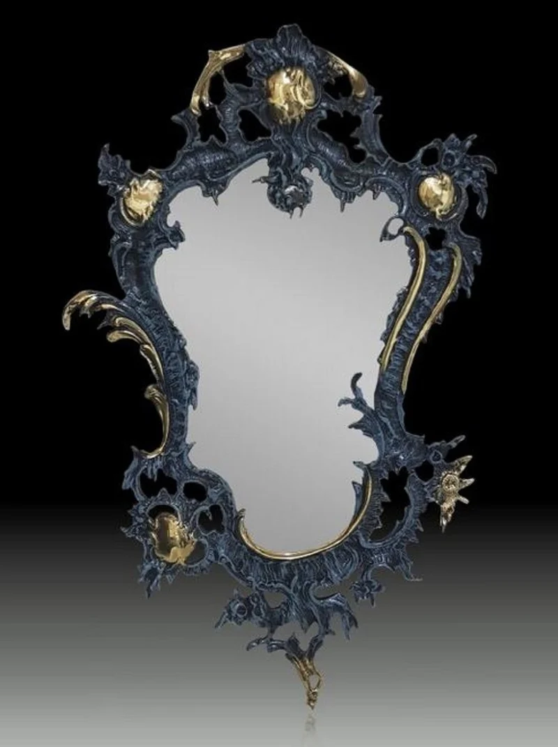 Casa Padrino Luxus Barock Bronze Spiegel Blau / Gold H. 74 cm - Barock Möbel