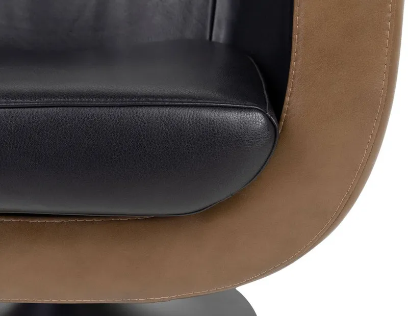 Casa Padrino Luxus Wohnzimmer Echtleder Drehsessel Schwarz / Braun 75 x 70 x H. 66,5 cm - Luxus Möbel