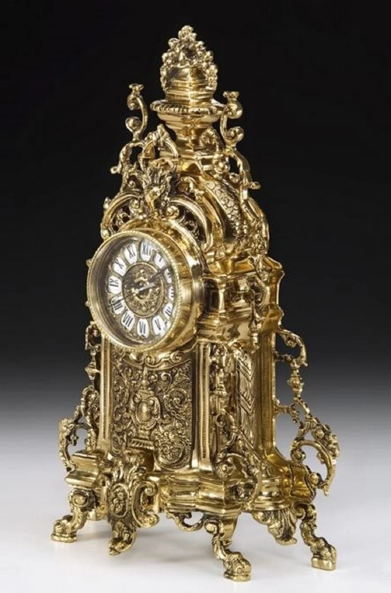 Casa Padrino Luxus Barock Tischuhr Gold 27 x H. 44 cm - Barockstil Bronze Schreibtischuhr