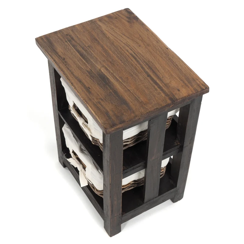 BADSCHRÄNKCHEN "FLAIR" 2 Rattankörbe | 50x38x29cm (HxBxT) | Kommode | Farbe: 04 schwarz-natur