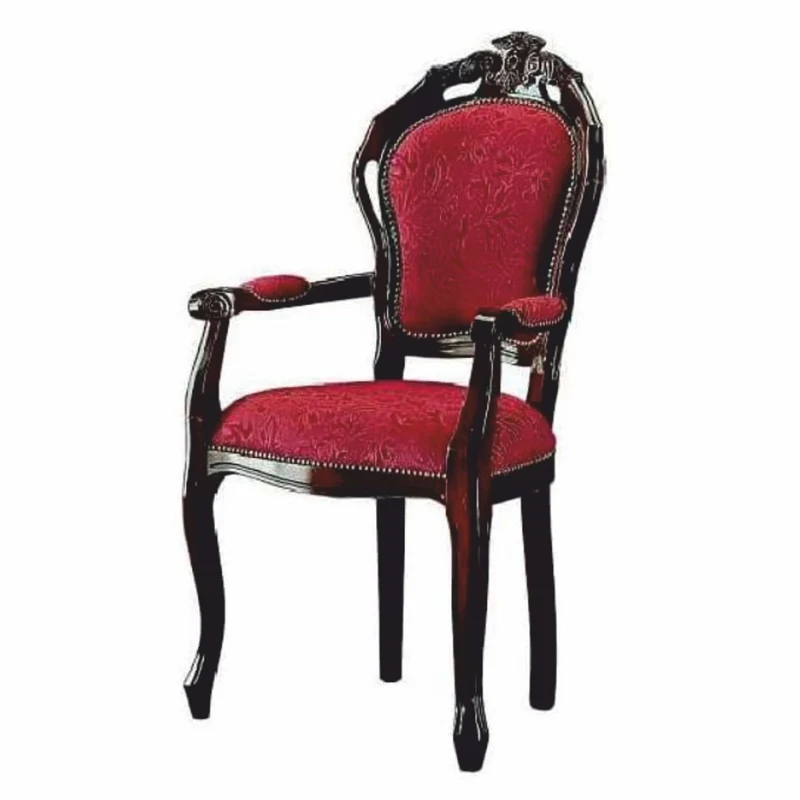 Casa Padrino Luxus Barock Esszimmer Stuhl mit Armlehnen Bordeauxrot / Dunkelbraun H. 107 cm