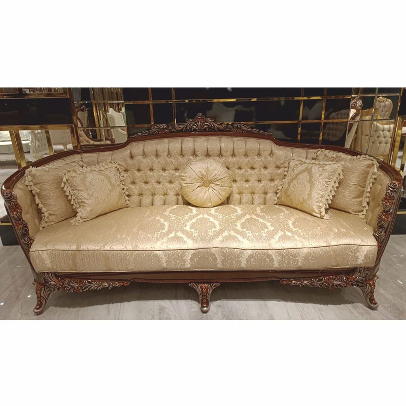 Casa Padrino Luxus Barock Wohnzimmer Sofa Gold / Dunkelbraun / Grau / Bronze 245 cm - Barock Möbel