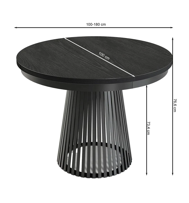 Ausziehbarer Esstisch Garda rund 100-180x100 cm schwarz/Kaschmir