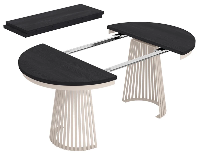 Ausziehbarer Esstisch Garda rund 100-180x100 cm schwarz/Kaschmir