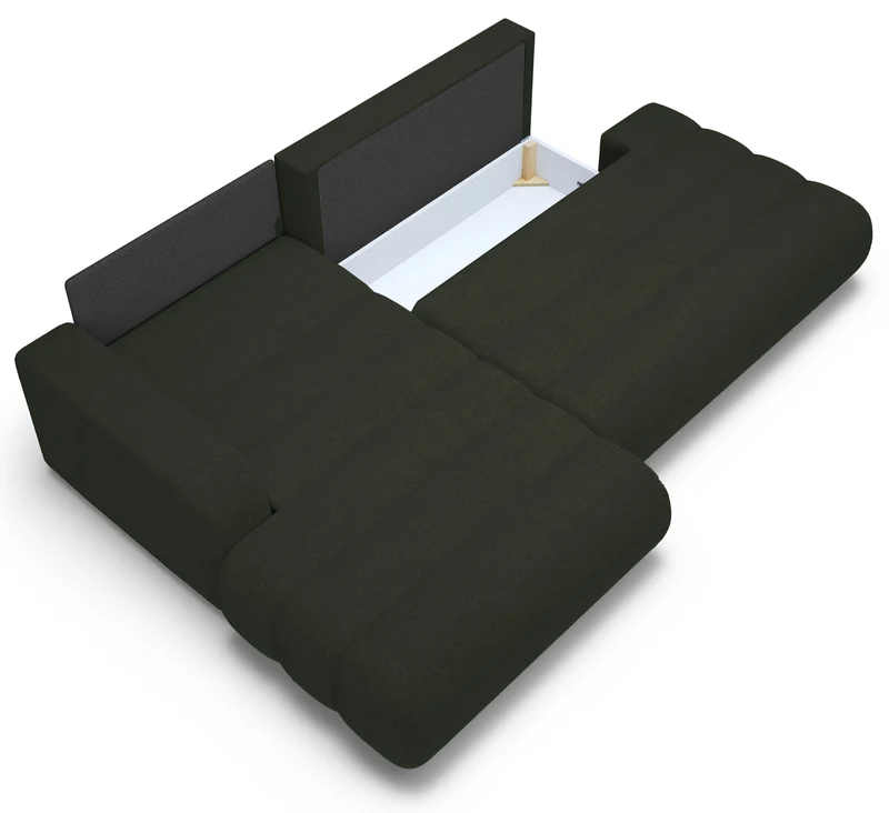 Ecksofa mit Schlaffunktion Arione, L-förmig, linksseitig, mit Stauraum, grüner Chenille-Bezug