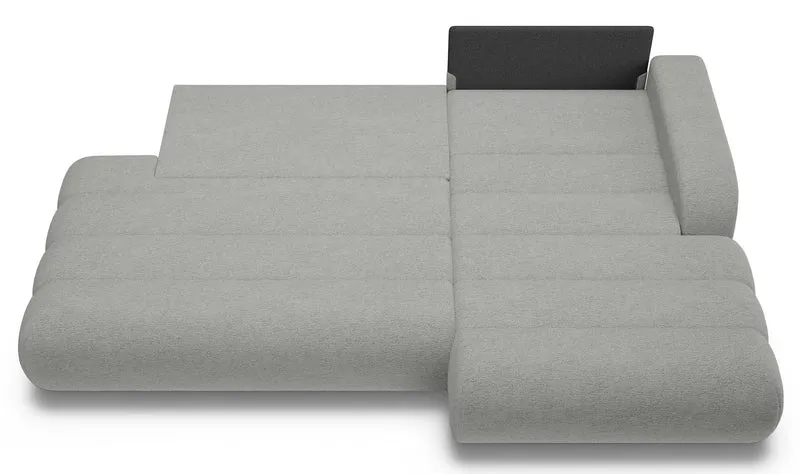 Ecksofa mit Schlaffunktion Arione, L-förmig, rechtsseitig, mit Stauraum, hellgrauer Chenillestoff