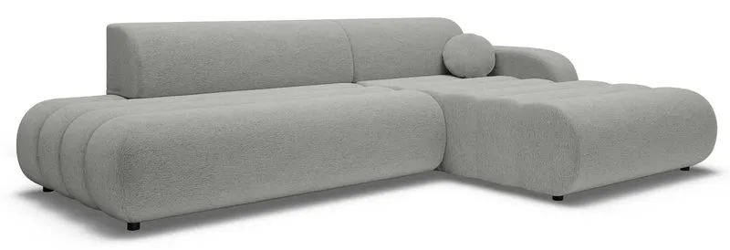 Ecksofa mit Schlaffunktion Arione, L-förmig, rechtsseitig, mit Stauraum, hellgrauer Chenillestoff