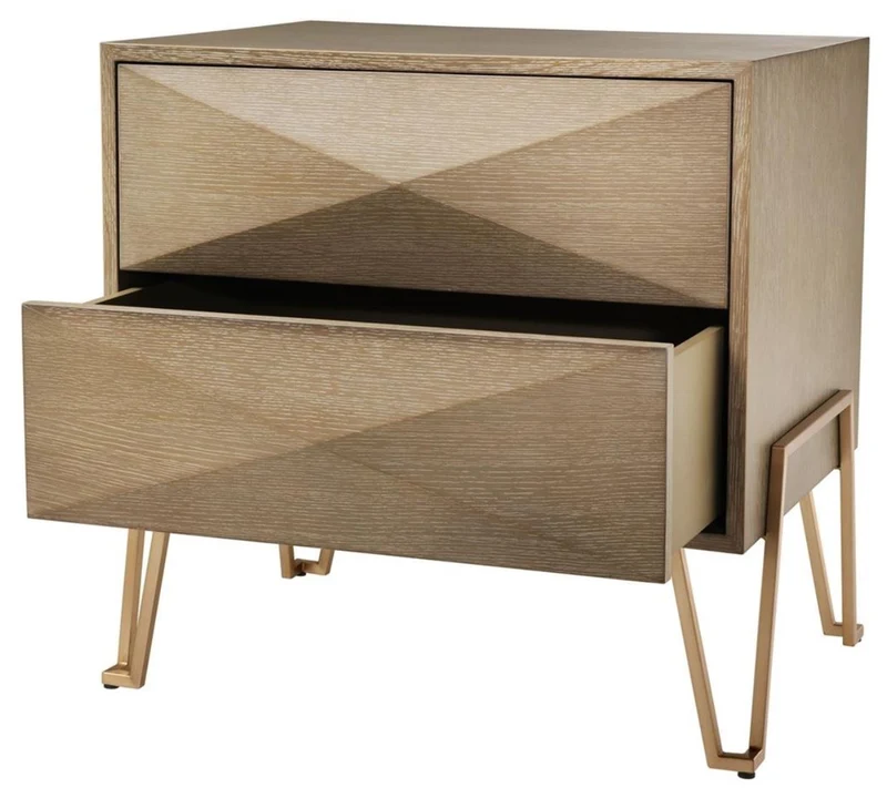 Casa Padrino Luxus Nachttisch mit 2 Schubladen Braun / Messing 62,5 x 49 x H. 60 cm - Luxus Qualität