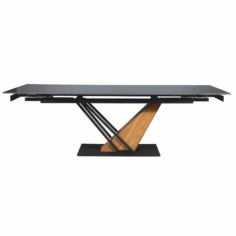 Casa Padrino Designer Esstisch Matt Schwarz / Braun 160-220 cm - Ausziehbarer Küchentisch