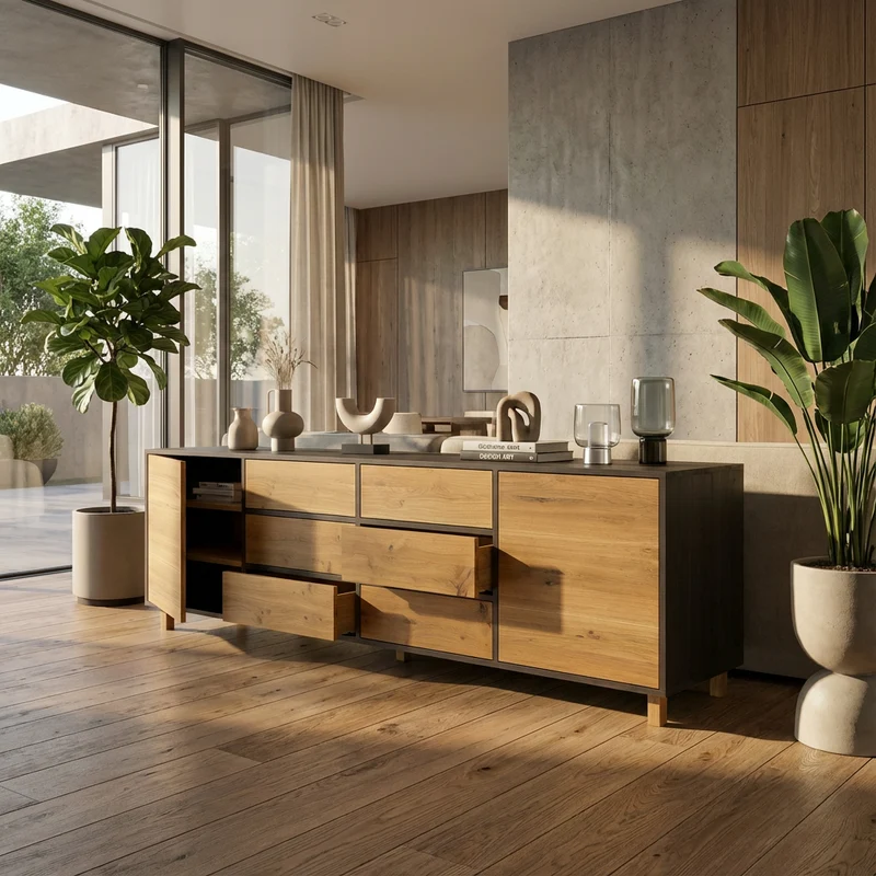 Sideboard Eiche Rustikal - Natur/Schwarz geölt 240cm