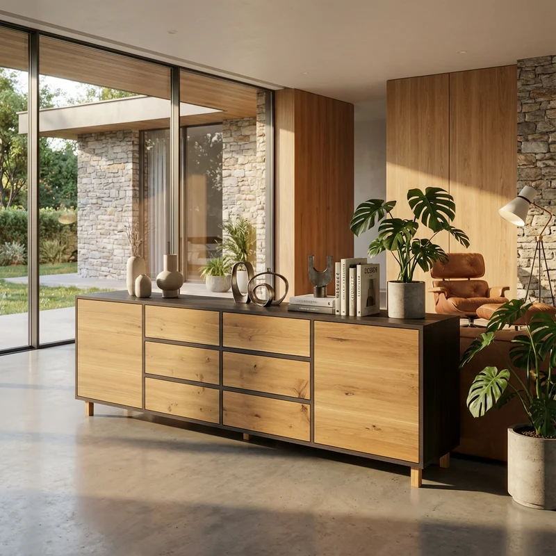 Sideboard Eiche Rustikal - Natur/Schwarz geölt 240cm
