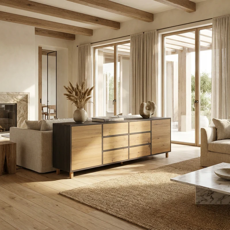 Sideboard Eiche Rustikal - Natur/Schwarz geölt 240cm