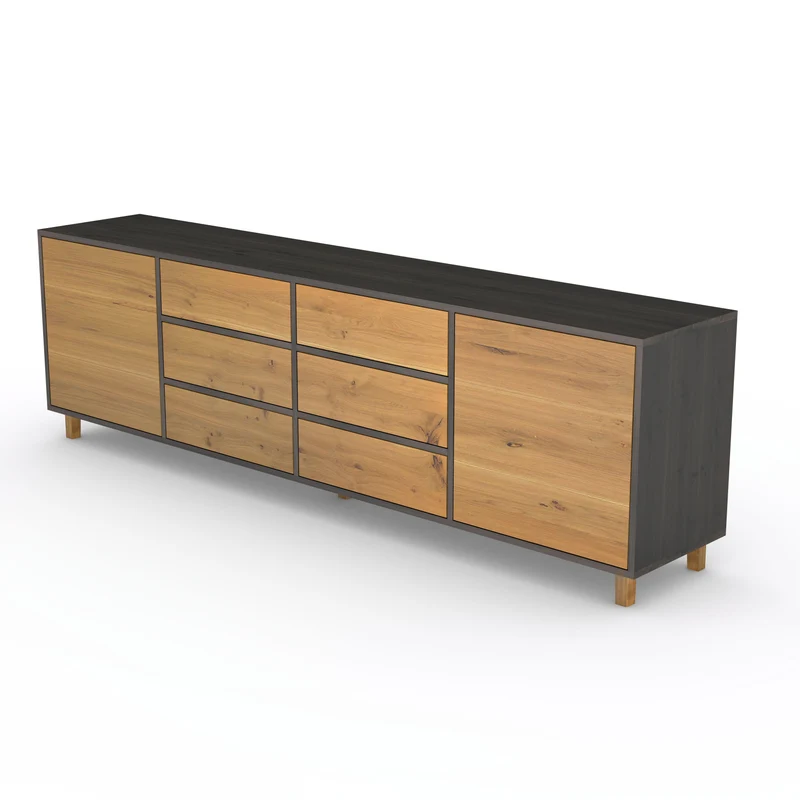 Sideboard Eiche Rustikal - Natur/Schwarz geölt 240cm