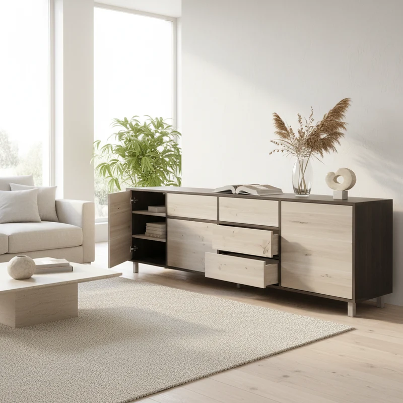 Sideboard Eiche Rustikal - Schwarz/Weiß geölt 240cm