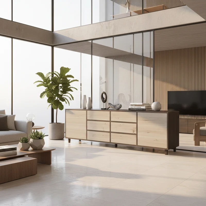 Sideboard Eiche Rustikal - Schwarz/Weiß geölt 240cm
