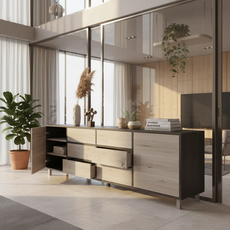 Sideboard Eiche Rustikal - Schwarz/Weiß geölt 240cm