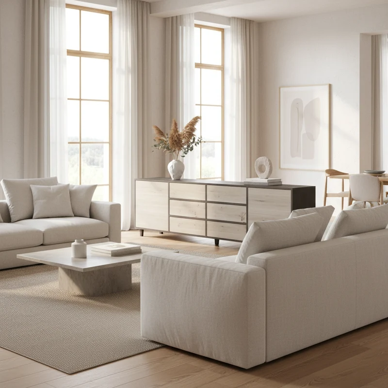 Sideboard Eiche Rustikal - Schwarz/Weiß geölt 240cm