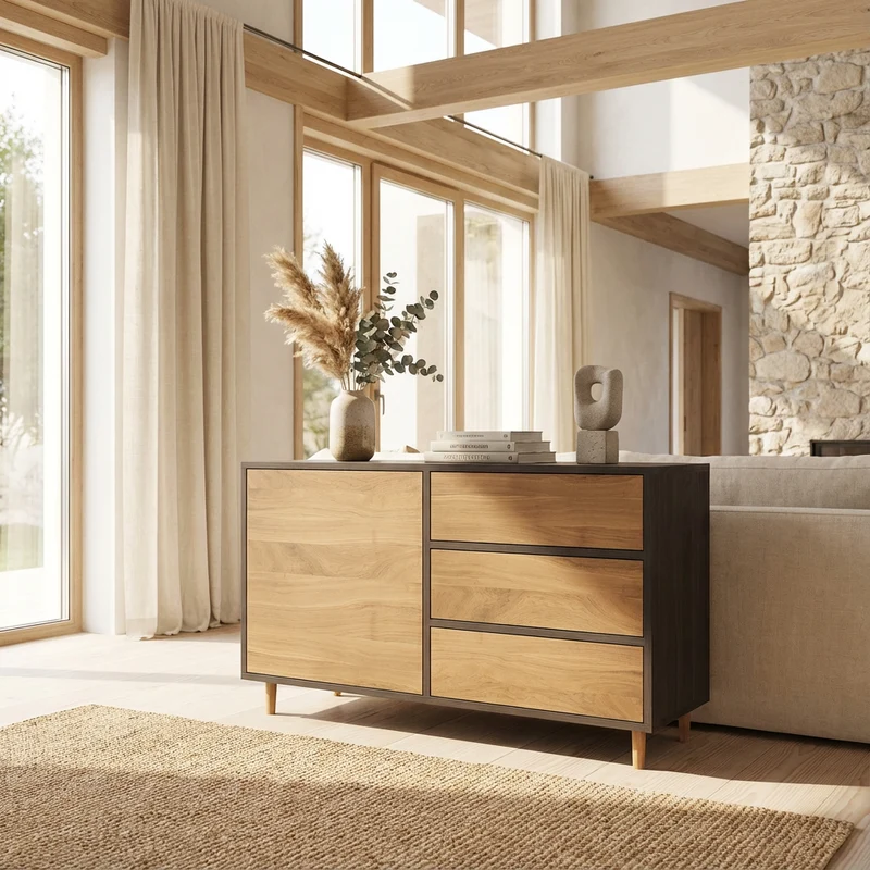 Sideboard Eiche Premium - Natur/Schwarz geölt 120cm